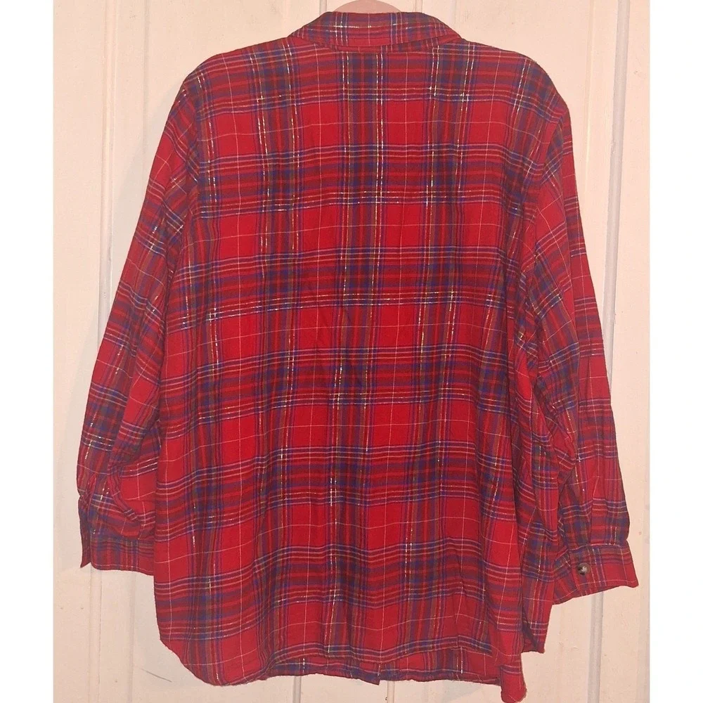 Woman Within Size 22/24 Plaid Longsleeve Button Up Christmas Plaid Holiday Cabin - Picture 2 of 4